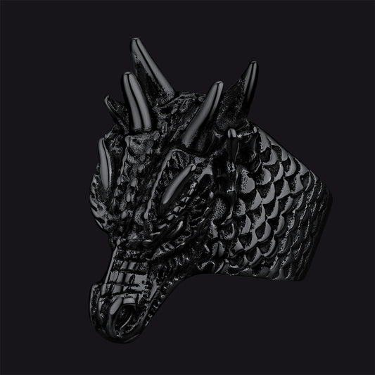 Punk Dragon Head Stainless Steel Ring Men