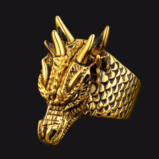 Punk Dragon Head Stainless Steel Ring Men