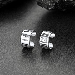 Sterling Silver Roman Numerals Non Pierced Ear Cuff Earrings Clip for Men