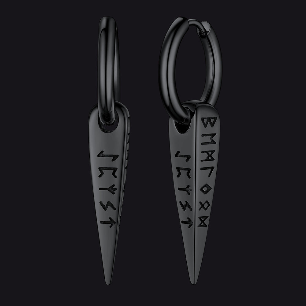 Norse Viking Runes Dangle Hoop Earrings For Men