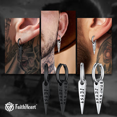 Norse Viking Runes Dangle Hoop Earrings For Men