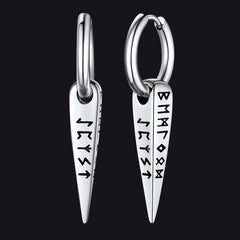 Norse Viking Runes Dangle Hoop Earrings For Men
