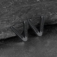 Brincos de argola triangulares Viking Rune de prata esterlina com zircônia preta para homens