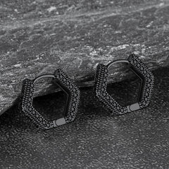 Viking Runes Hexagon Huggie Hoop Earrings for Men