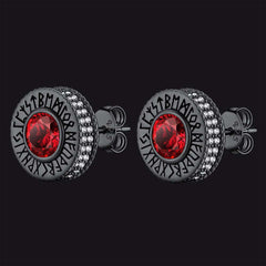 Sterling Silver Viking Runes Gemstone Stud Earrings for Men