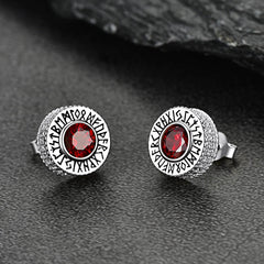 Sterling Silver Viking Runes Gemstone Stud Earrings for Men