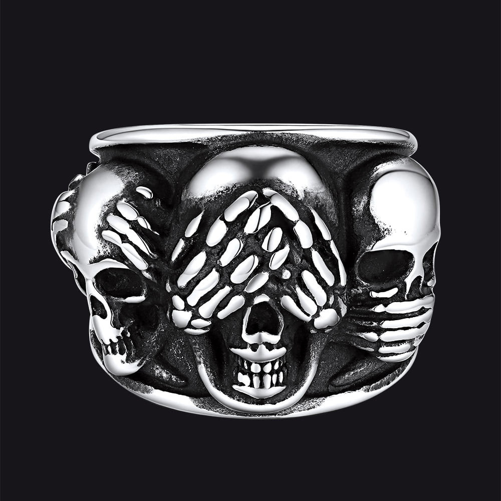 Anel de caveira estilo motociclista gótico punk masculino