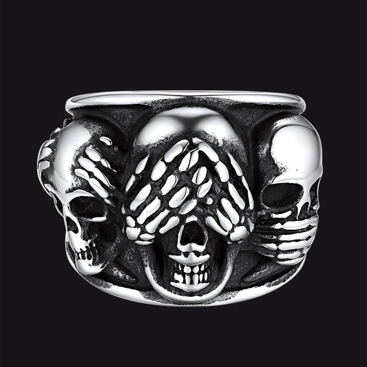 Anel de caveira estilo motociclista gótico punk masculino