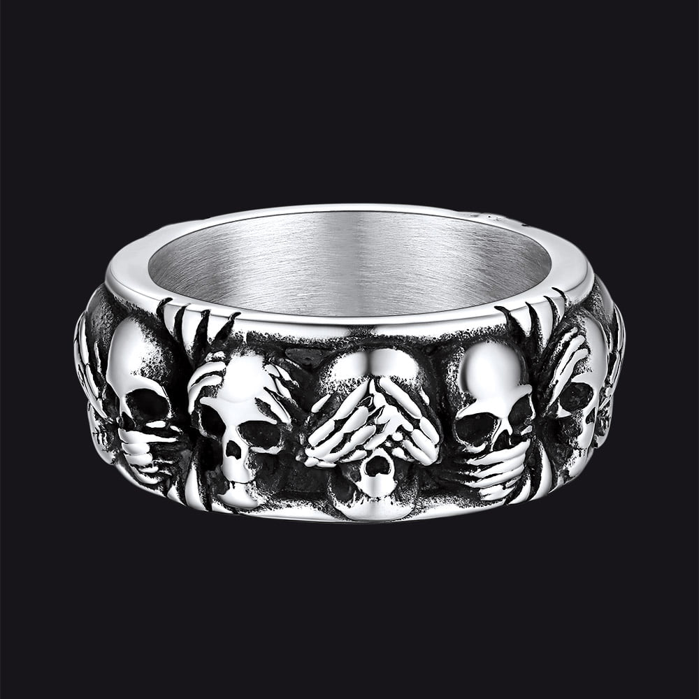 See No Evil Hear No Evil Speak No Evil Skulls Ring Men