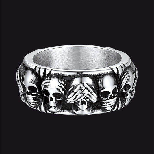 Anel de caveira estilo motociclista gótico punk masculino