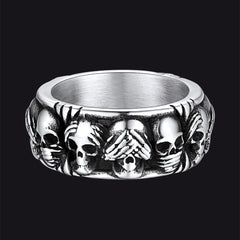 Anel de caveira estilo motociclista gótico punk masculino