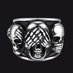 Anel de caveira estilo motociclista gótico punk masculino