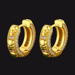 Brincos de argola Huggie com caveira de zircônia cúbica para homens