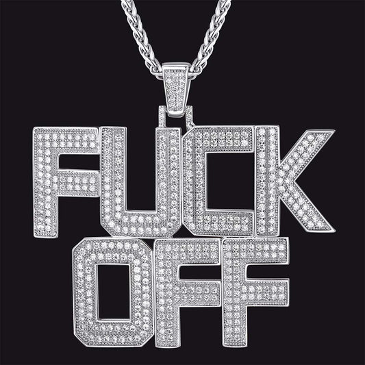 casaivy F*CK Off Hip Hop Letter Pendant Necklace for Men