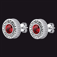 Sterling Silver Viking Runes Gemstone Stud Earrings for Men