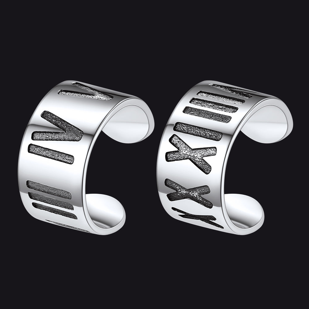 Sterling Silver Roman Numerals Non Pierced Ear Cuff Earrings Clip for Men