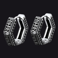 Viking Runes Hexagon Huggie Hoop Earrings for Men