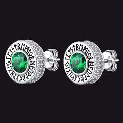 Sterling Silver Viking Runes Gemstone Stud Earrings for Men