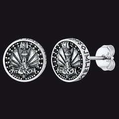 Brincos de pino Viking Rune de prata esterlina Viking Thors Hammer com runas em