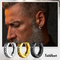 Brincos de argola Huggie com runas nórdicas Viking Runas nórdicas para homens e mulheres