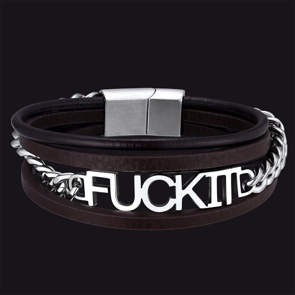 Fck It Vintage Stahlkette Lederarmband
