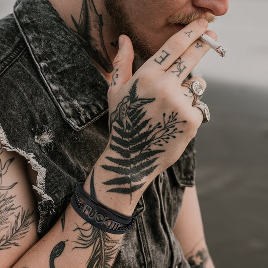 Fck It Vintage Stahlkette Lederarmband