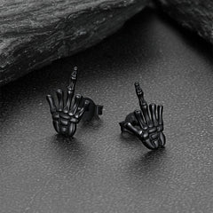 Brincos de pino punk esqueleto de dedo médio