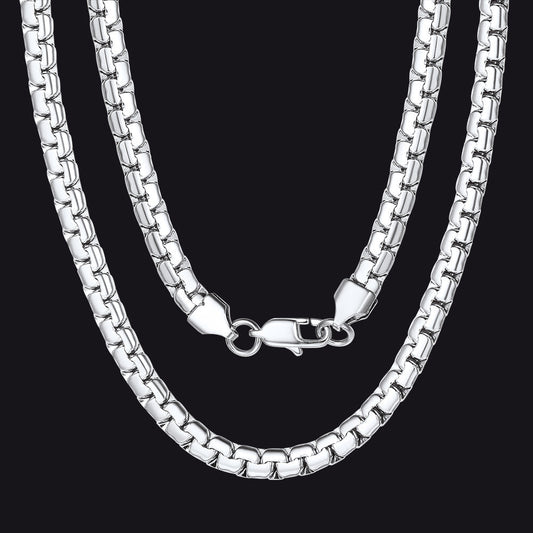 Flat Box Link Chain Necklace for Men Women