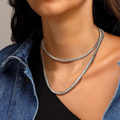 Colar de corrente de caixa plana feminino