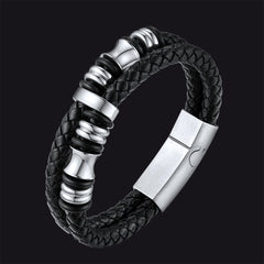 Wikinger-Armband aus geflochtenem Leder mit schwarzer Gravur