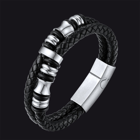 Graviertes schwarzes geflochtenes Lederarmband als Geschenk