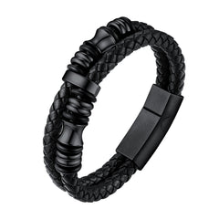 Pulseira masculina de couro trançado gravado para presente de aniversário