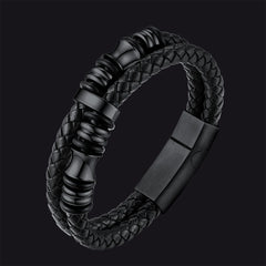 Wikinger-Armband aus geflochtenem Leder mit schwarzer Gravur