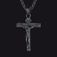 Colar de cruz de esmalte preto cristão para homens e mulheres
