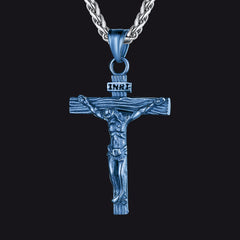 Colar de cruz de esmalte preto cristão para homens e mulheres
