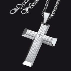 Colar de cruz com oração do Senhor cristão para homens