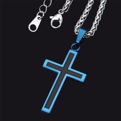 Colar de cruz de esmalte preto cristão para homens e mulheres