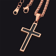 Colar de cruz de esmalte preto cristão para homens e mulheres