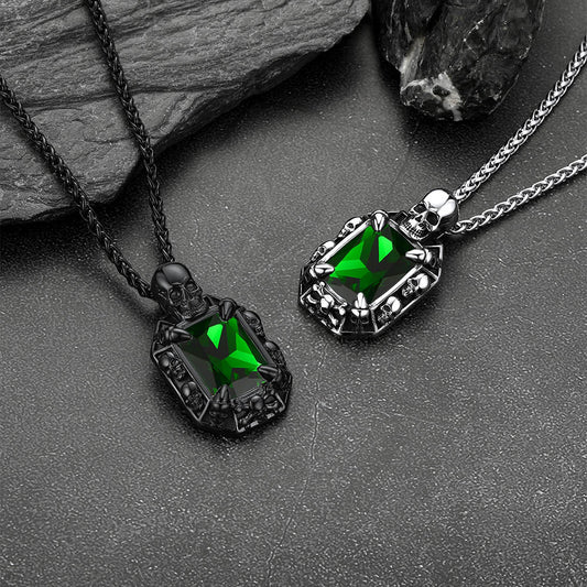 Gothic Totenkopf Drachenklaue Kristall Halskette Herren