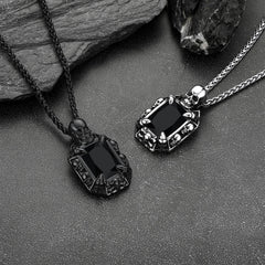 Colar de cristal com garra de dragão e caveira gótica masculino