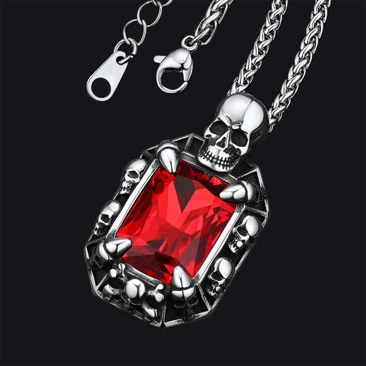 Gothic Totenkopf Drachenklaue Kristall Halskette Herren