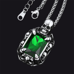 Colar de cristal com garra de dragão e caveira gótica masculino