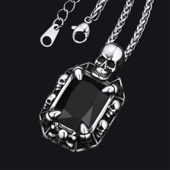 Colar de cristal com garra de dragão e caveira gótica masculino