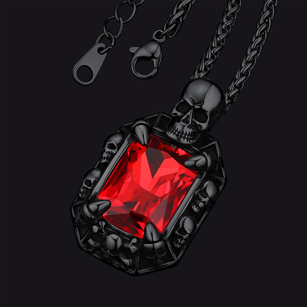 Colar de cristal com garra de dragão e caveira gótica masculino