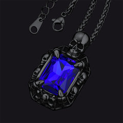 Colar de cristal com garra de dragão e caveira gótica masculino