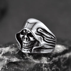 Anel de caveira gótica Grim Reaper masculino em aço inoxidável