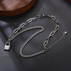 Handcuff Padlock Pendant Curb Chain Necklace for Women Men