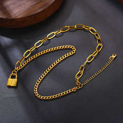 Handcuff Padlock Pendant Curb Chain Necklace for Women Men