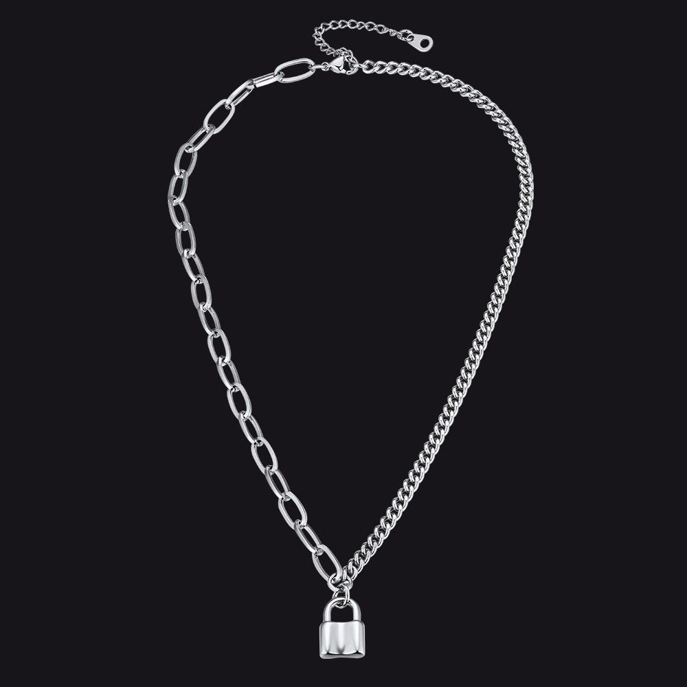 Handcuff Padlock Pendant Curb Chain Necklace for Women Men