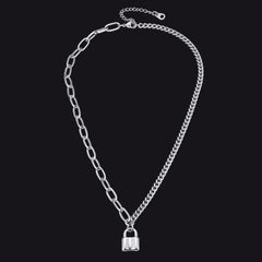 Handcuff Padlock Pendant Curb Chain Necklace for Women Men